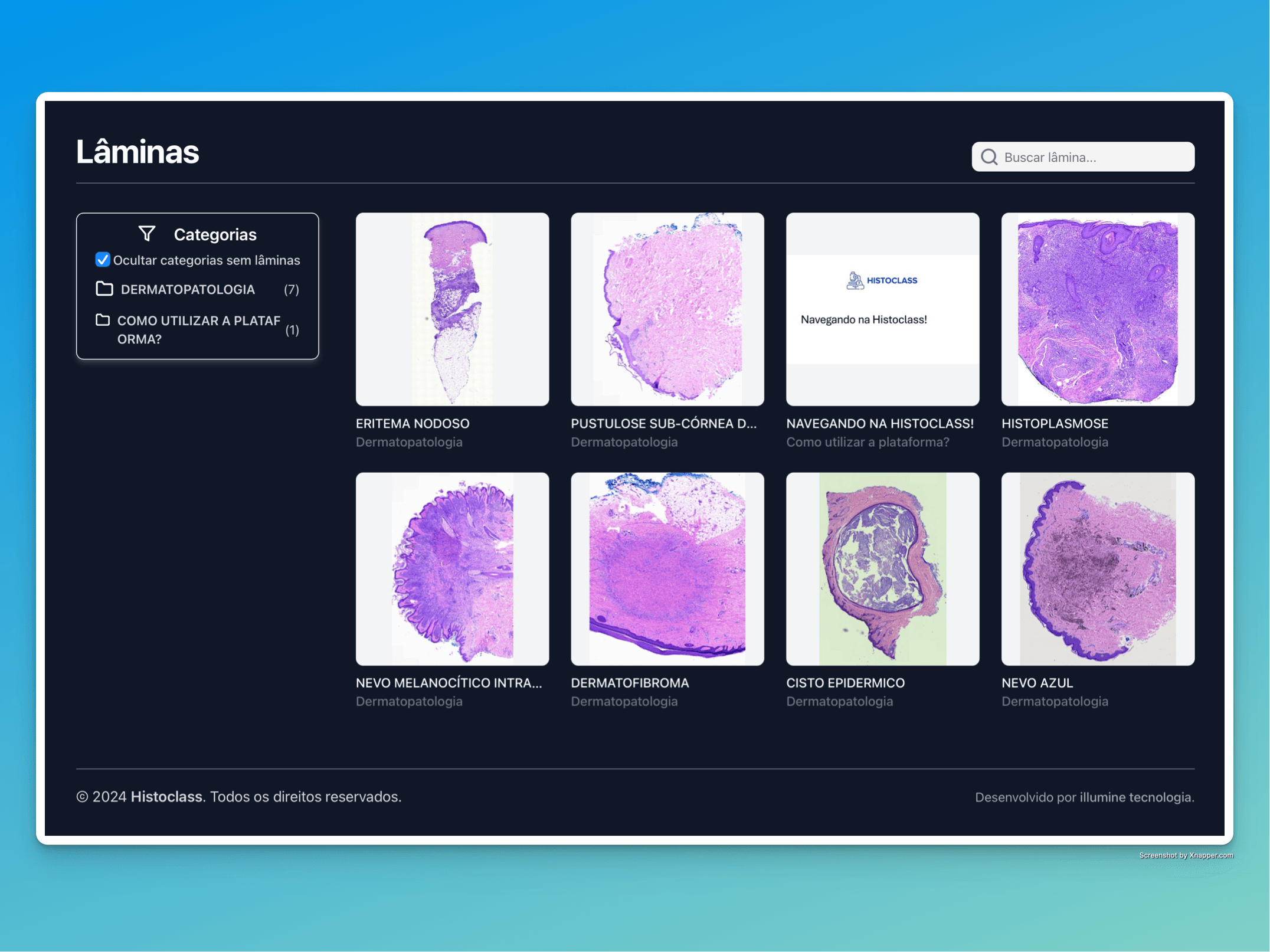 Estudante analisando lâminas histológicas no microscópio virtual da plataforma Histoclass